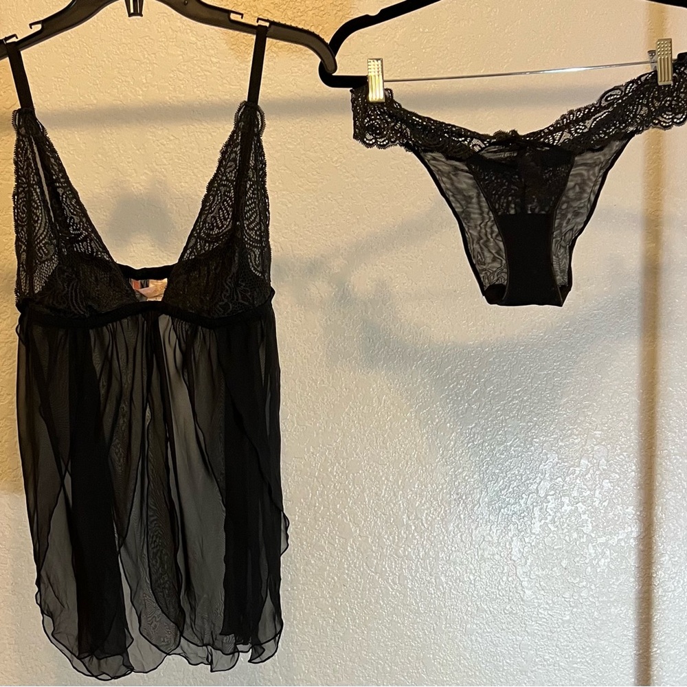 Victoria's Secret Black Sheer Chemise with Lace Trim